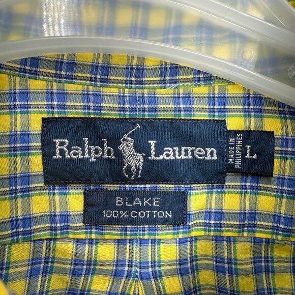 Ralph Lauren Blake Mens Size L Yellow & Blue Plaid Button-Down Shirt Long Sleeve - Picture 3 of 8
